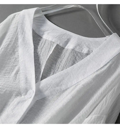 Blusa de Lino con Escote en V y Manga Murciélago | Verano Elegante
