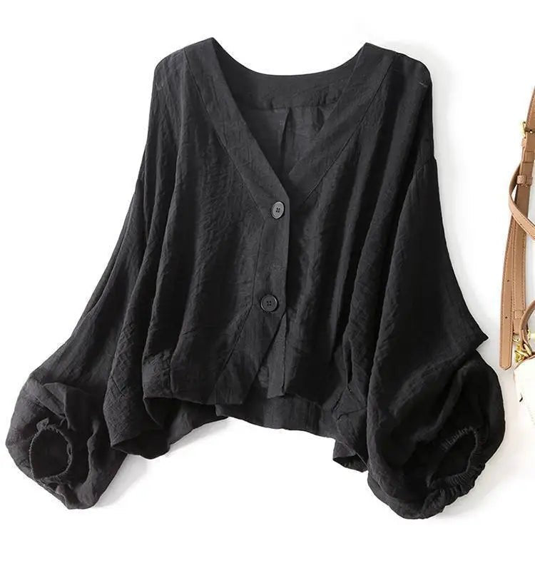 Blusa de Lino con Escote en V y Manga Murciélago | Verano Elegante