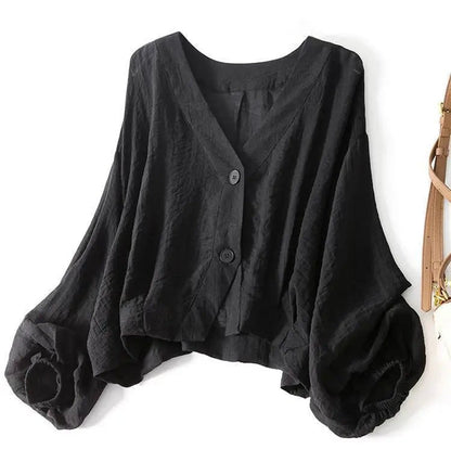 Blusa de Lino con Escote en V y Manga Murciélago | Verano Elegante