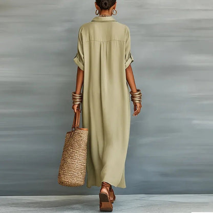 Vestido Midi con Manga Fruncida y Abertura Lateral | Estilo Elegante