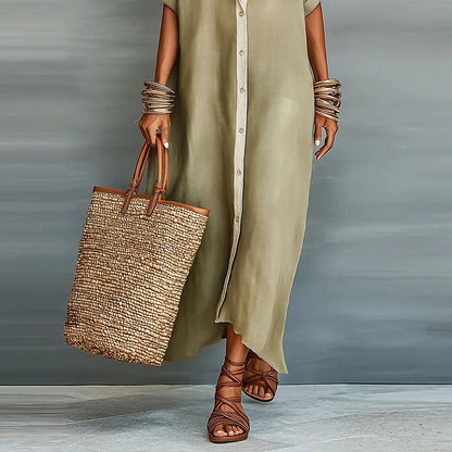 Vestido Midi con Manga Fruncida y Abertura Lateral | Estilo Elegante