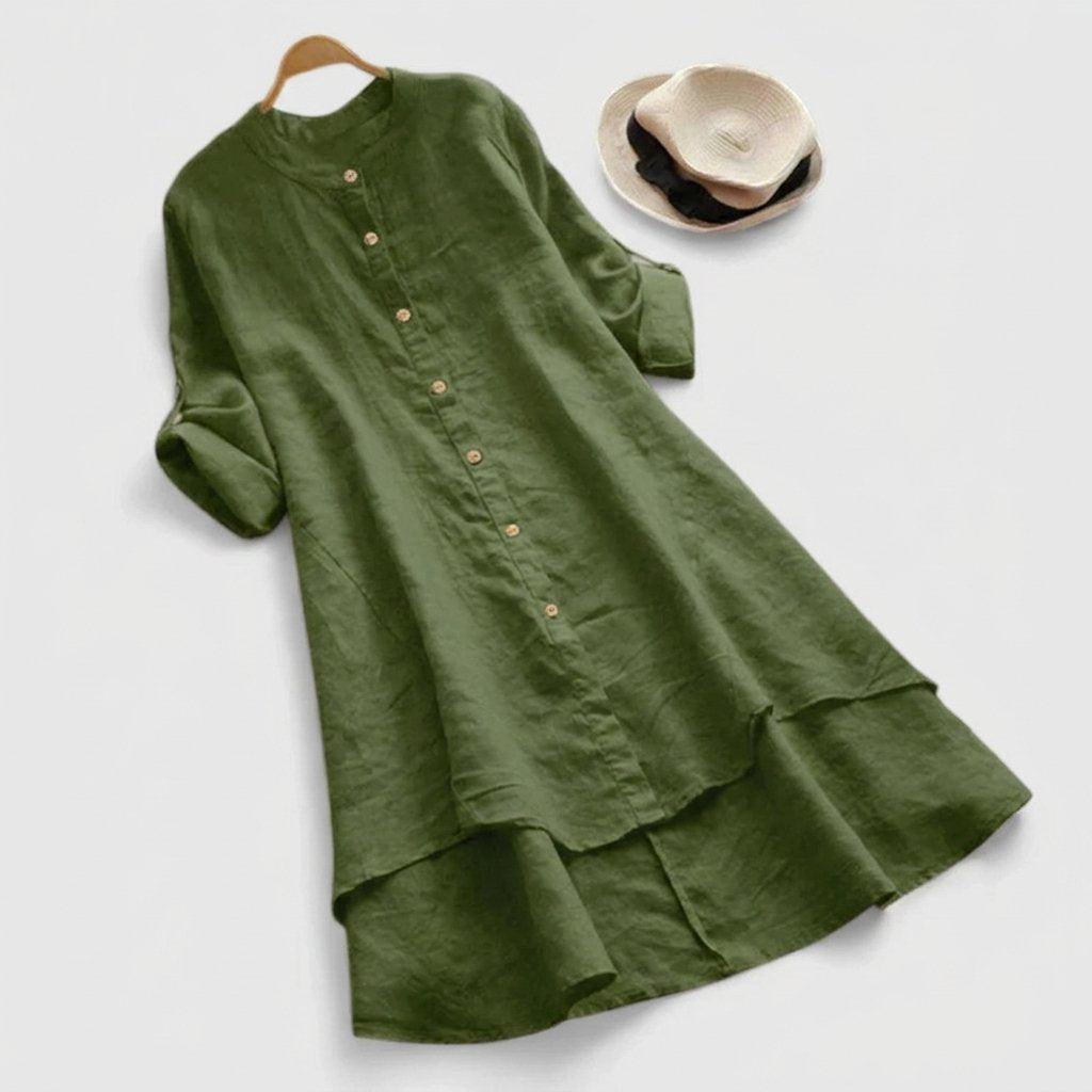 Vestido Lino Botones Delantero Hemisterior