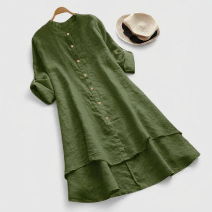 Vestido Lino Botones Delantero Hemisterior