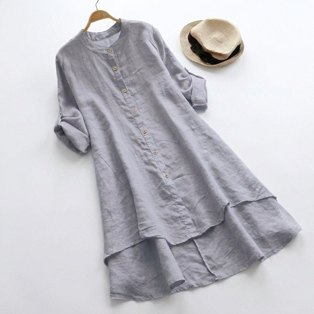 Vestido Lino Botones Delantero Hemisterior