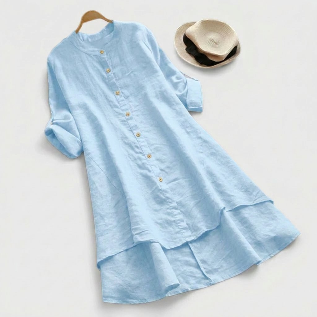 Vestido Lino Botones Delantero Hemisterior