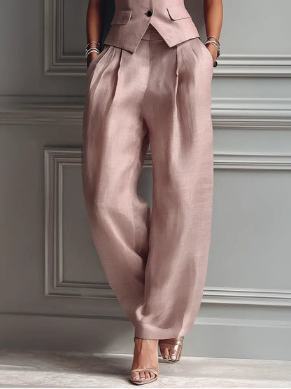 Conjunto Chaleco Lino Pantalón Pierna Ancha