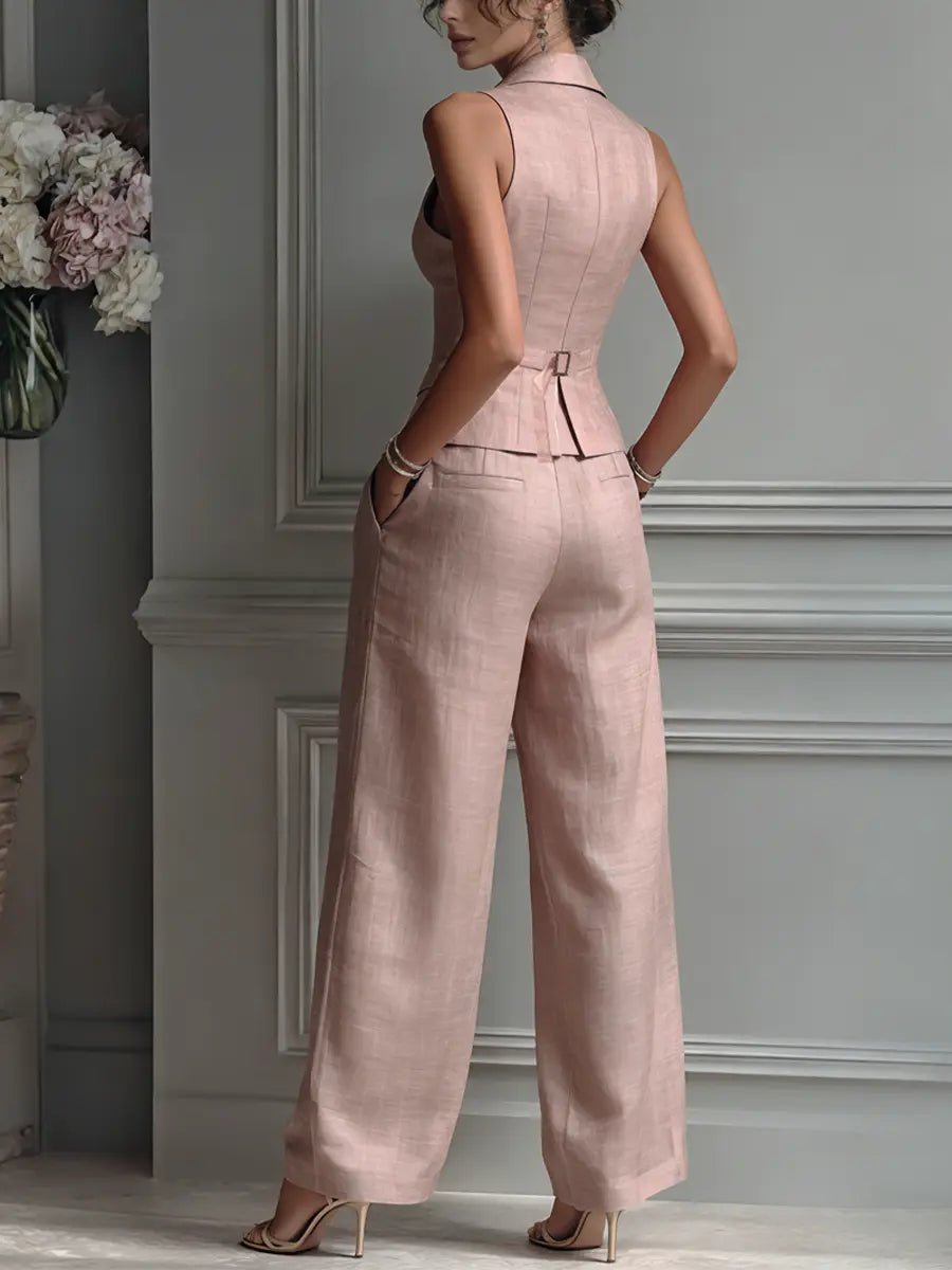 Conjunto Chaleco Lino Pantalón Pierna Ancha