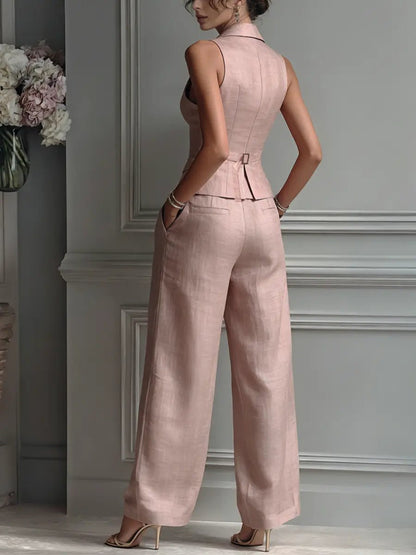 Conjunto Chaleco Lino Pantalón Pierna Ancha