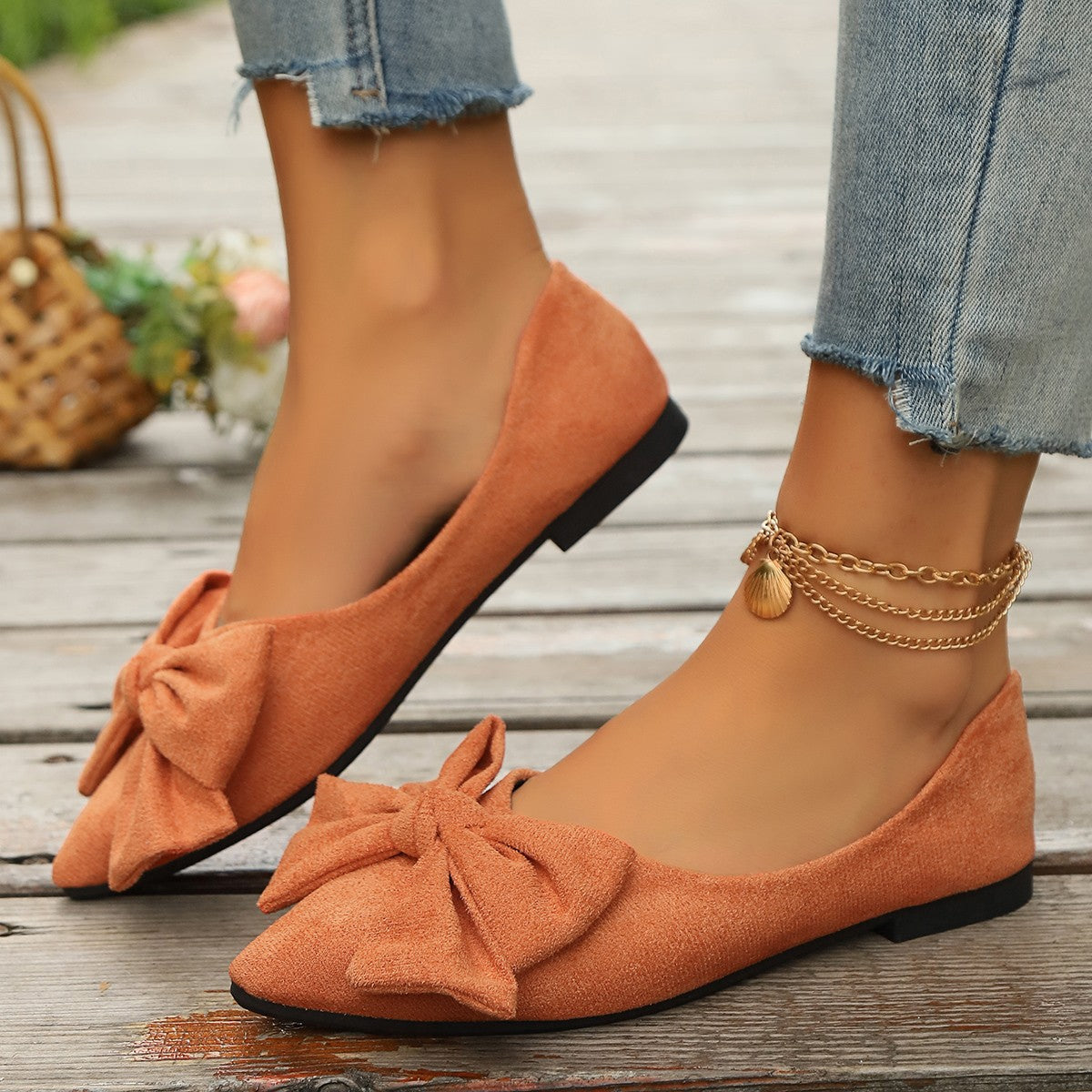 Lucinda | Women's Bow Detail Ballet Flats - Orange - Image 6