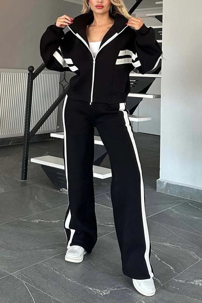 Conjunto de chándal con cremallera y rayas para mujer - Deportivo verano