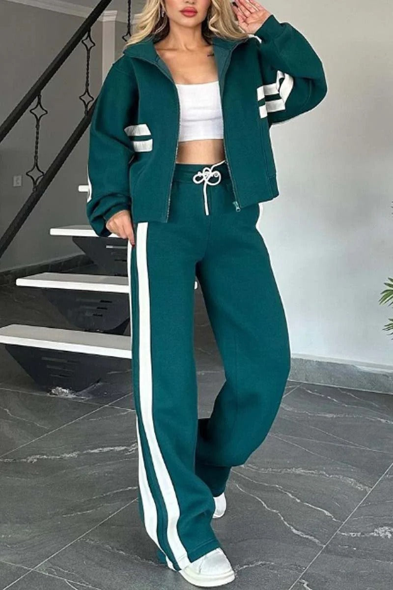 Conjunto de chándal con cremallera y rayas para mujer - Deportivo verano