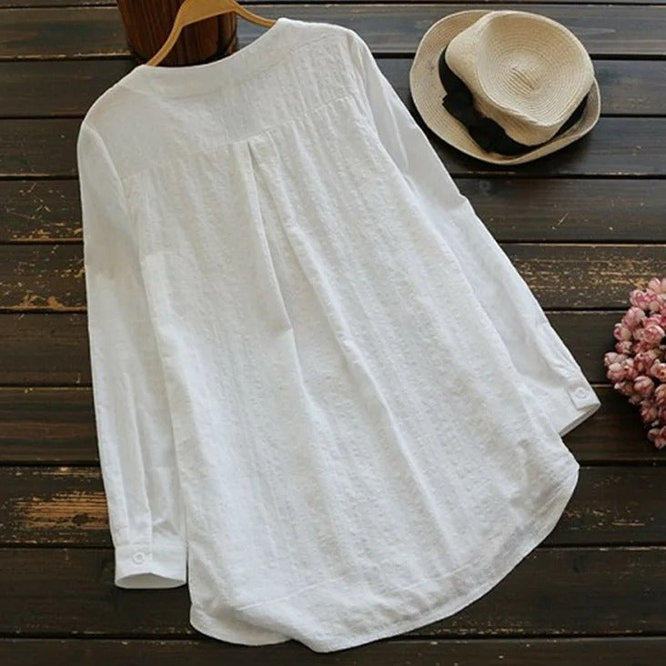 Marlowe | Women's Round Neck Long Sleeve Blouse - White - Image 1