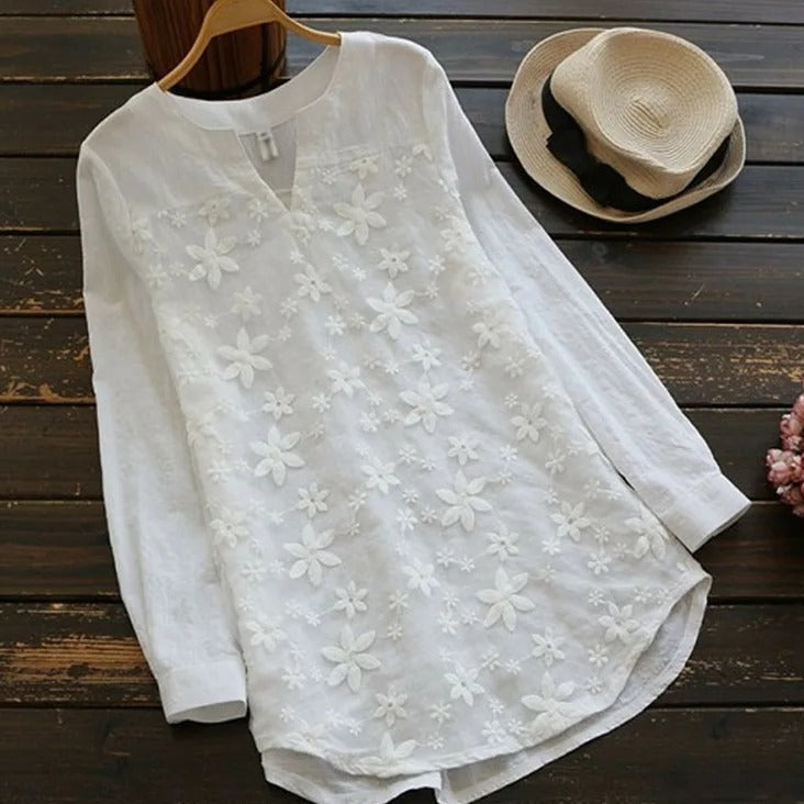 Marlowe | Women's Round Neck Long Sleeve Blouse - White - Image 4