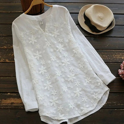 Marlowe | Women's Round Neck Long Sleeve Blouse - White - Image 4