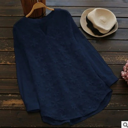 Blusa de manga larga con cuello redondo para mujer