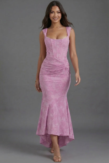 Vestido Maxi Corsé Cuerpo Pliegues Cintura Cola de Pez