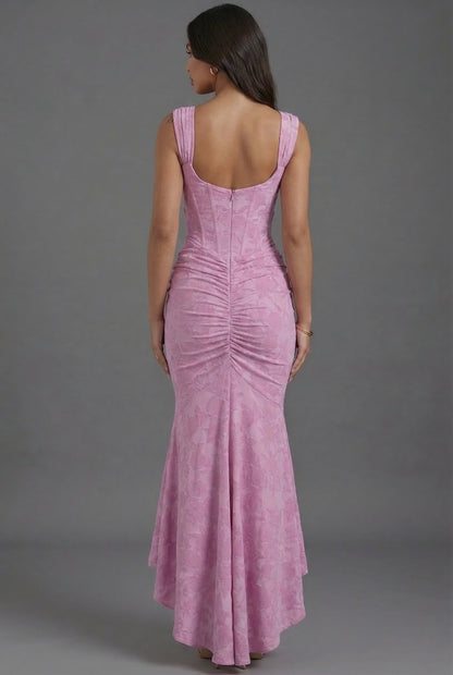 Vestido Maxi Corsé Cuerpo Pliegues Cintura Cola de Pez