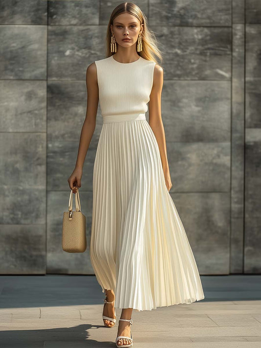 Vestido Maxi Sin Mangas Gasa Pliegues