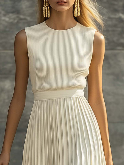 Vestido Maxi Sin Mangas Gasa Pliegues
