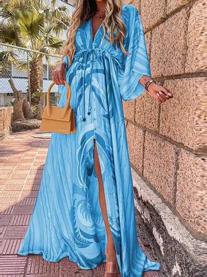 Vestido Maxi Botones Delantero Cuello V