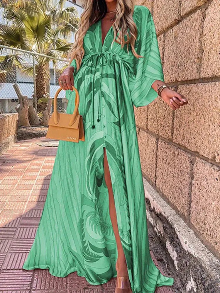 Vestido Maxi Botones Delantero Cuello V