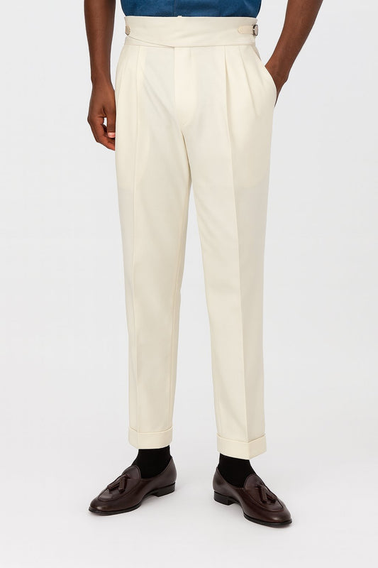 Men's High-Waisted Pleated Drawstring Straight-Leg Pants - Coffee