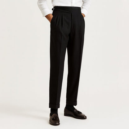 Pantalón de hombre de talle alto con pliegues y cordón de ajuste