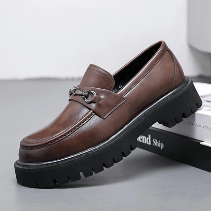 Men's Leather Loafers Business Dress Shoes Platform Sole