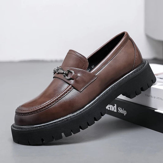 Men's Leather Loafers Business Dress Shoes Platform Sole