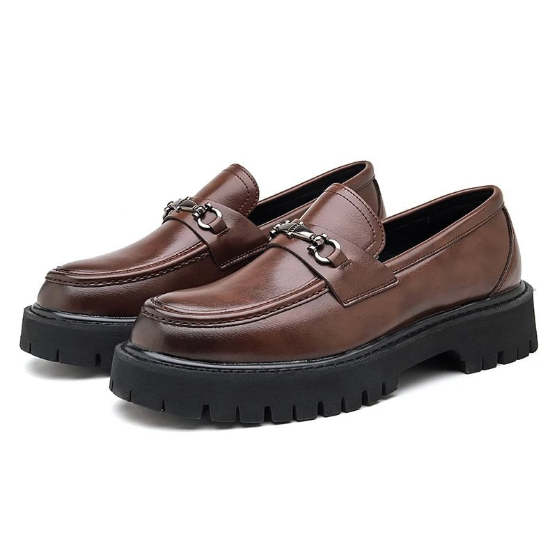 Men's Leather Loafers Business Dress Shoes Platform Sole - Black