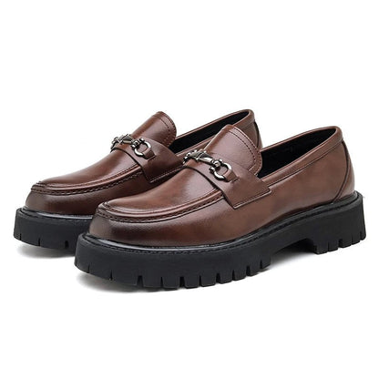 Men's Leather Loafers Business Dress Shoes Platform Sole - Black