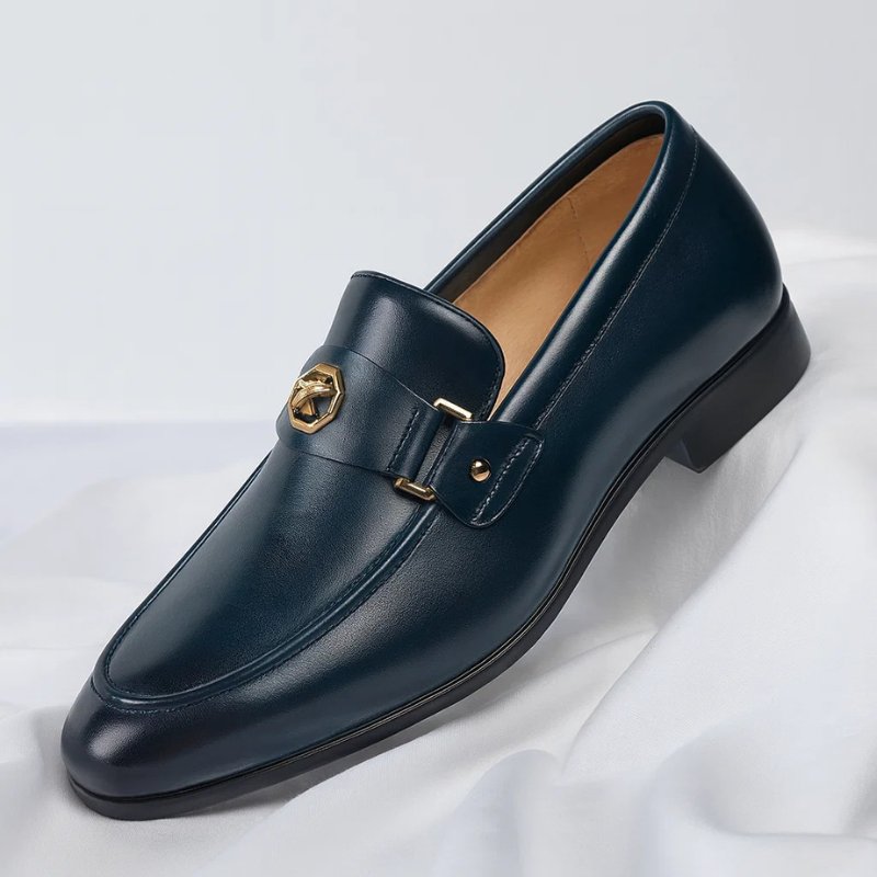Men's Leather Loafers Slip-On Italian Dress Shoes - Black