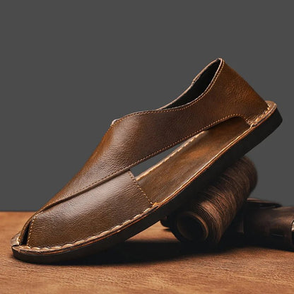 Men's Leather Slide Sandals Italian Calfskin Contoured Foam - Black