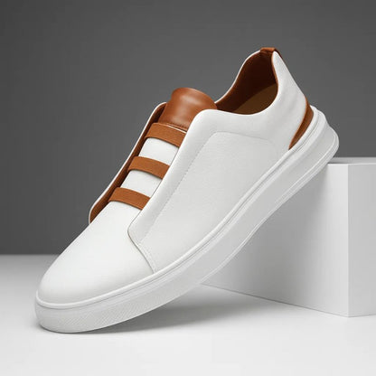 Men's Leather Slip-On Sneakers Elastic Strap Casual