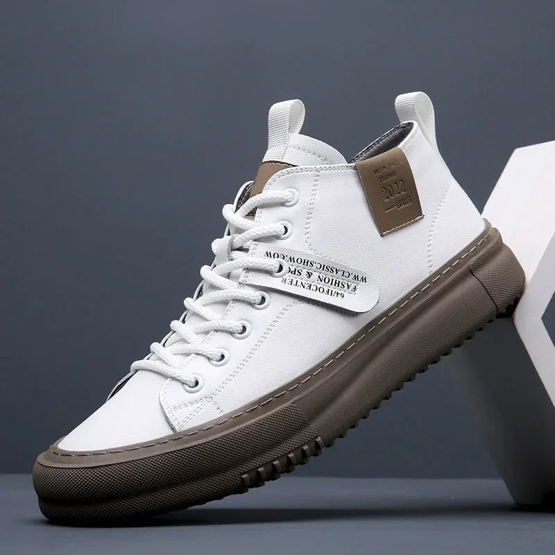 Men's Leather Sneakers Lace-Up Casual High-Top