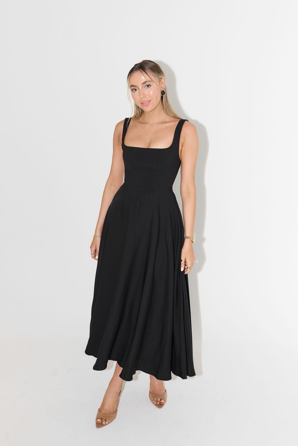 Vestido Midi Escote Cuadrado A-Line Sin Mangas
