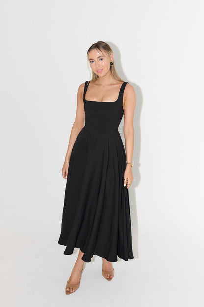 Vestido Midi Escote Cuadrado A-Line Sin Mangas