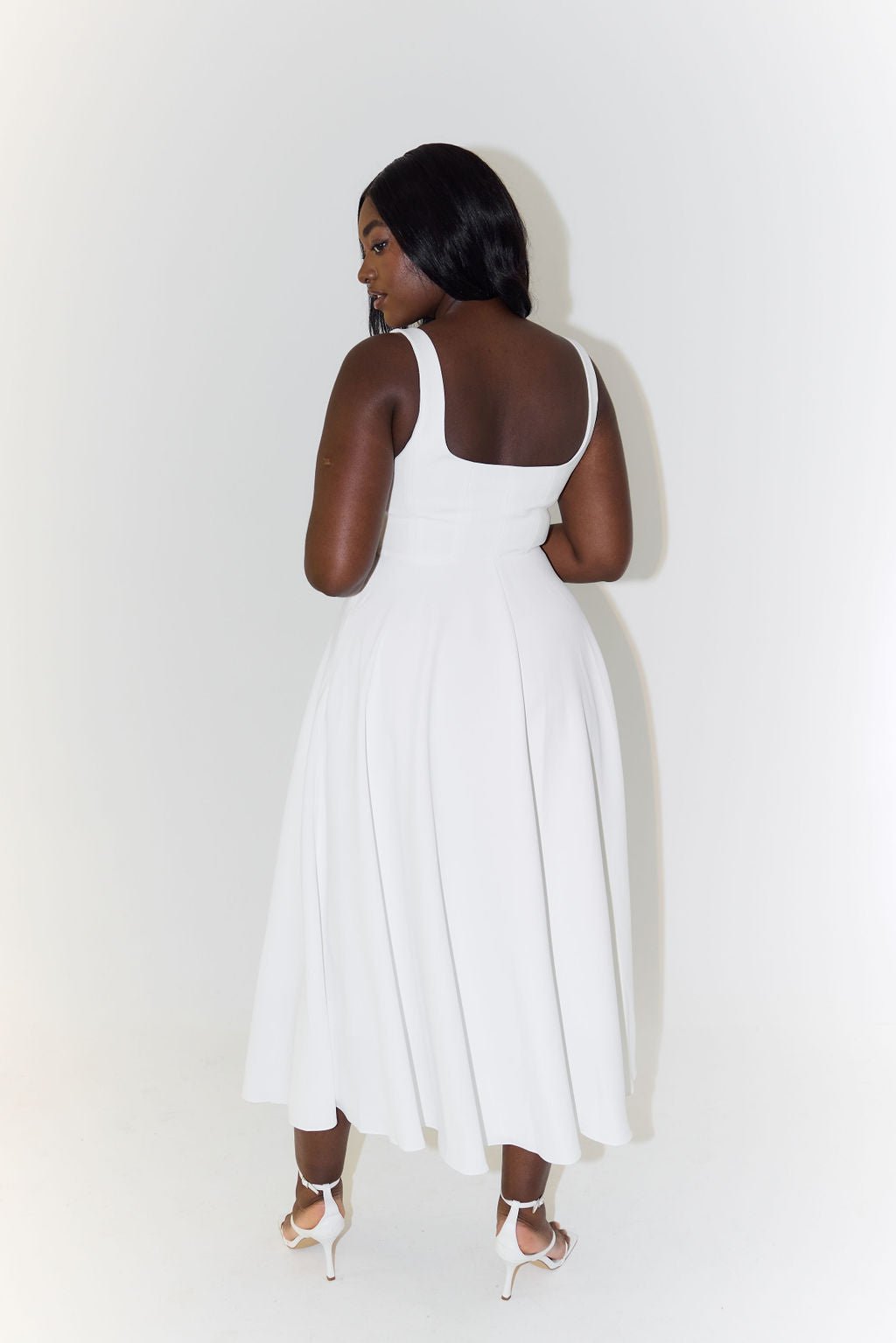 Vestido Midi Escote Cuadrado A-Line Sin Mangas