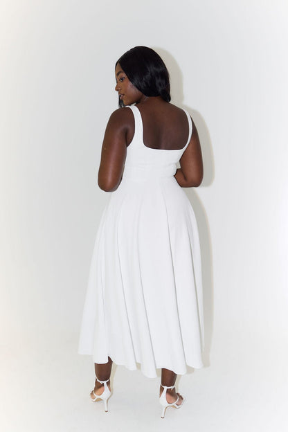 Vestido Midi Escote Cuadrado A-Line Sin Mangas