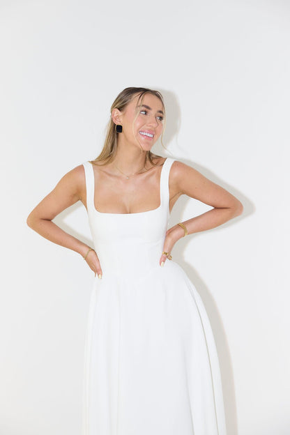 Vestido Midi Escote Cuadrado A-Line Sin Mangas
