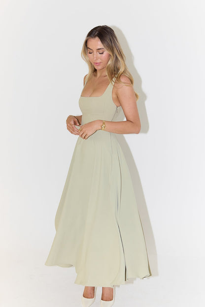 Vestido Midi Escote Cuadrado A-Line Sin Mangas