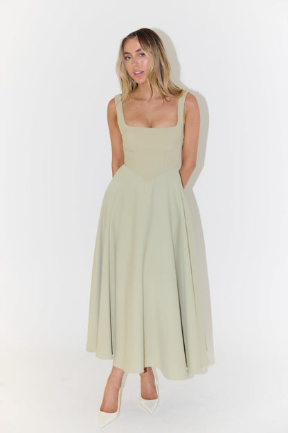 Vestido Midi Escote Cuadrado A-Line Sin Mangas
