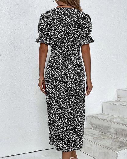 Vestido Midi Envolvente Cuello V floreado Botones