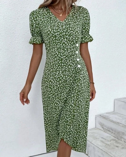 Vestido Midi Envolvente Cuello V floreado Botones