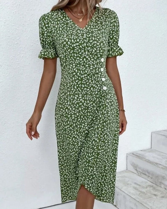 Vestido Midi Envolvente Cuello V floreado Botones