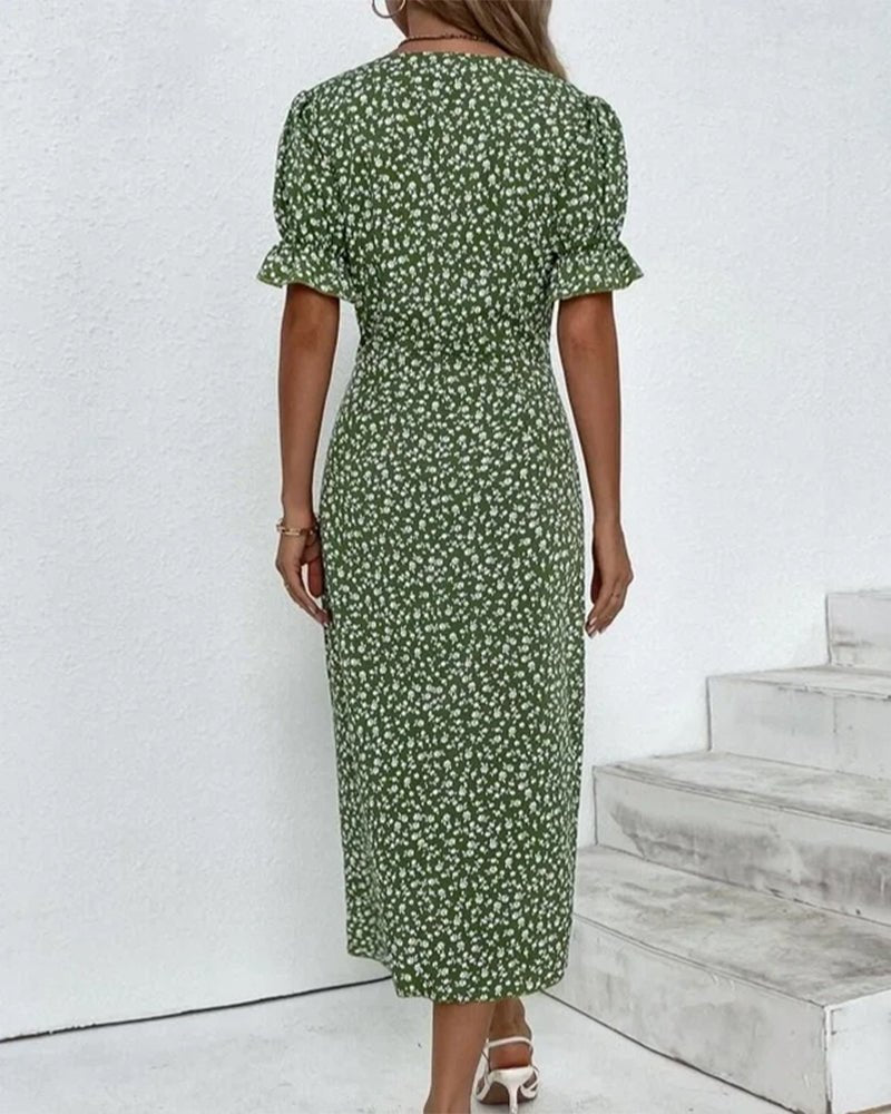 Vestido Midi Envolvente Cuello V floreado Botones
