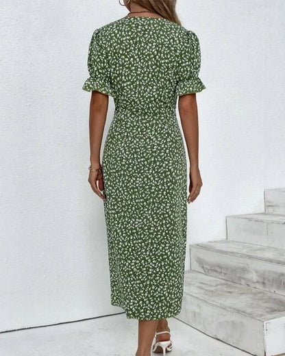 Vestido Midi Envolvente Cuello V floreado Botones