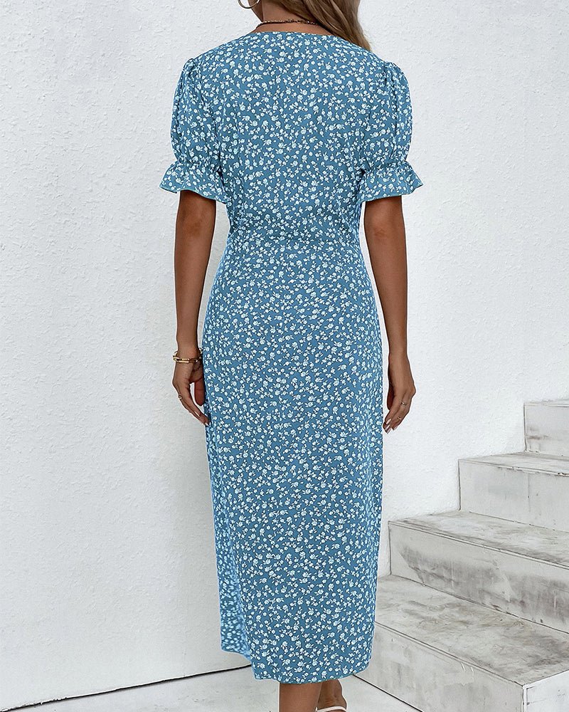 Vestido Midi Envolvente Cuello V floreado Botones