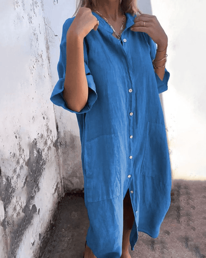 Vestido camisero estilo Ibiza de algodón ligero con botones frontales para mujer, fresco y versátil para verano o playa