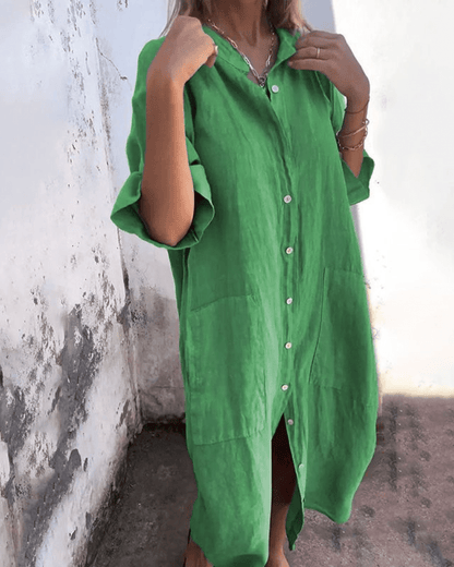 Vestido camisero estilo Ibiza de algodón ligero con botones frontales para mujer, fresco y versátil para verano o playa